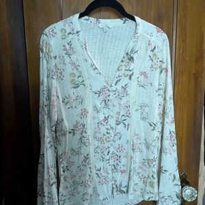 Lucky Brand Floral Button-Up Blouse - Cream and Pink